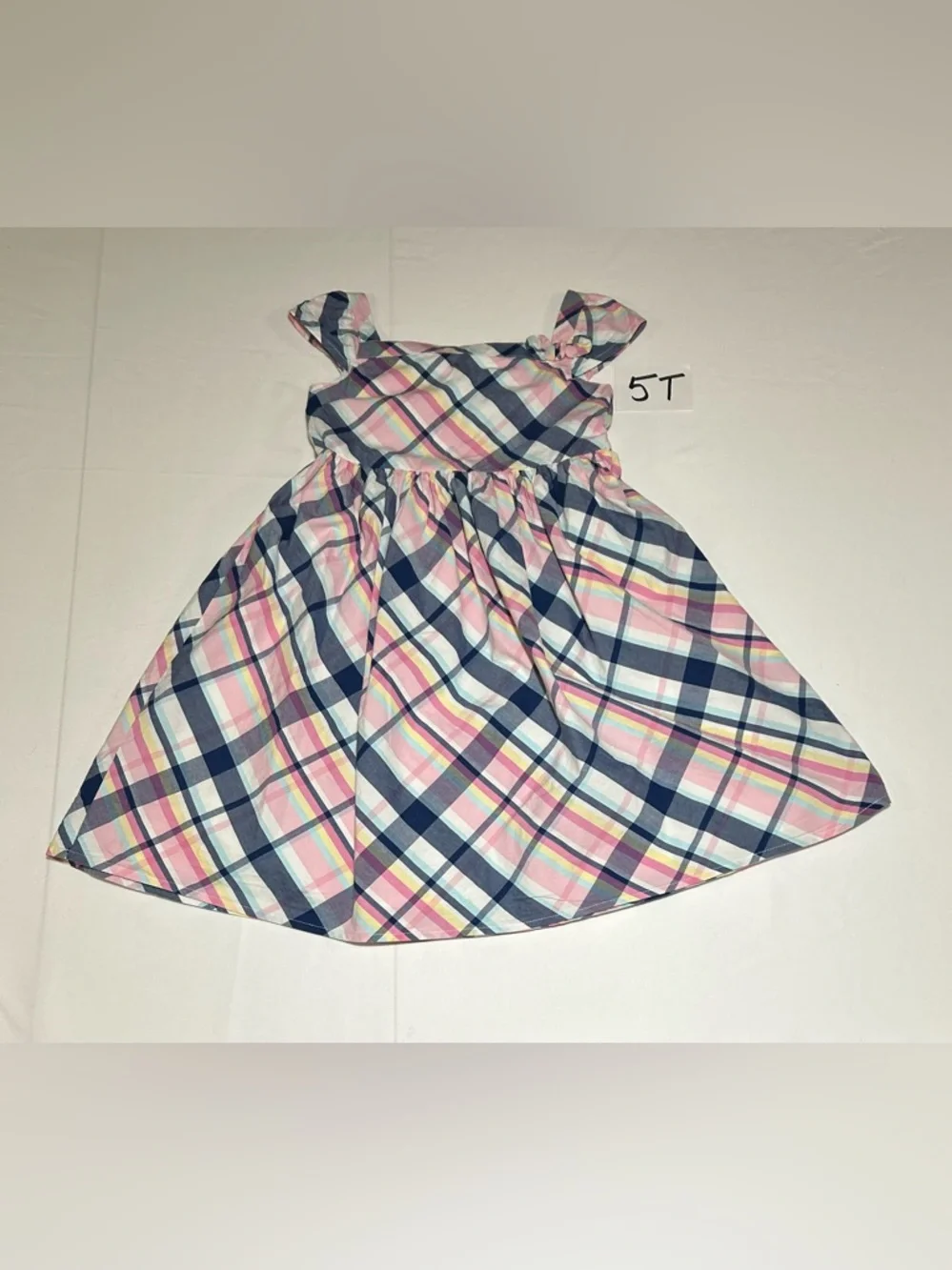 Gymboree Girls 5T Pink Blue Pastel Plaid Short Sleeve Spring Celebrations Dress